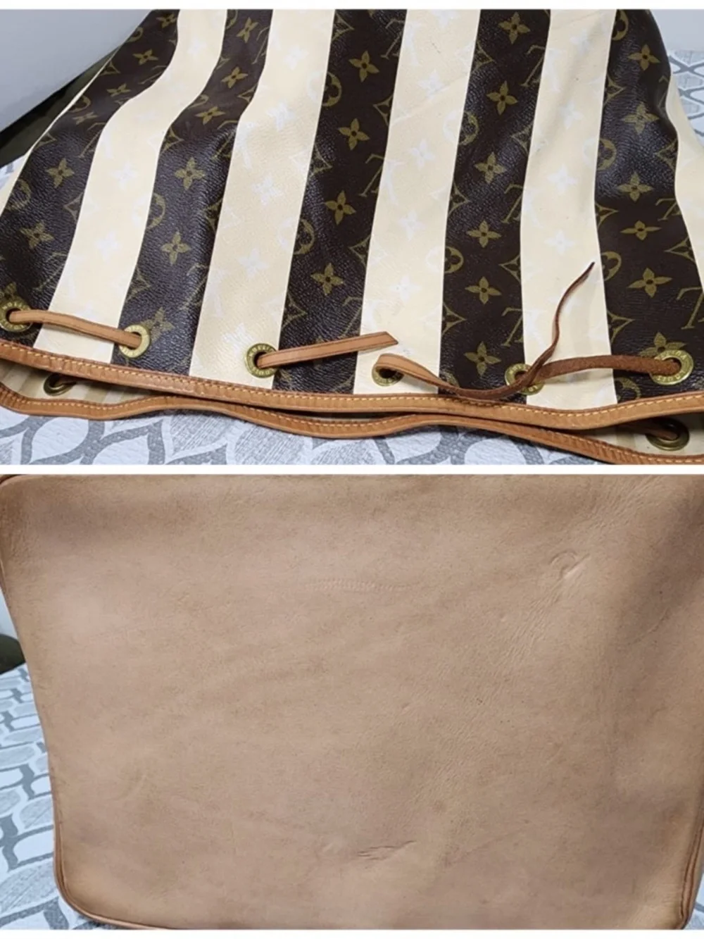 Authentic LOUIS VUITTON Limited Edition Monogram Rayures Noe Brown/Cream